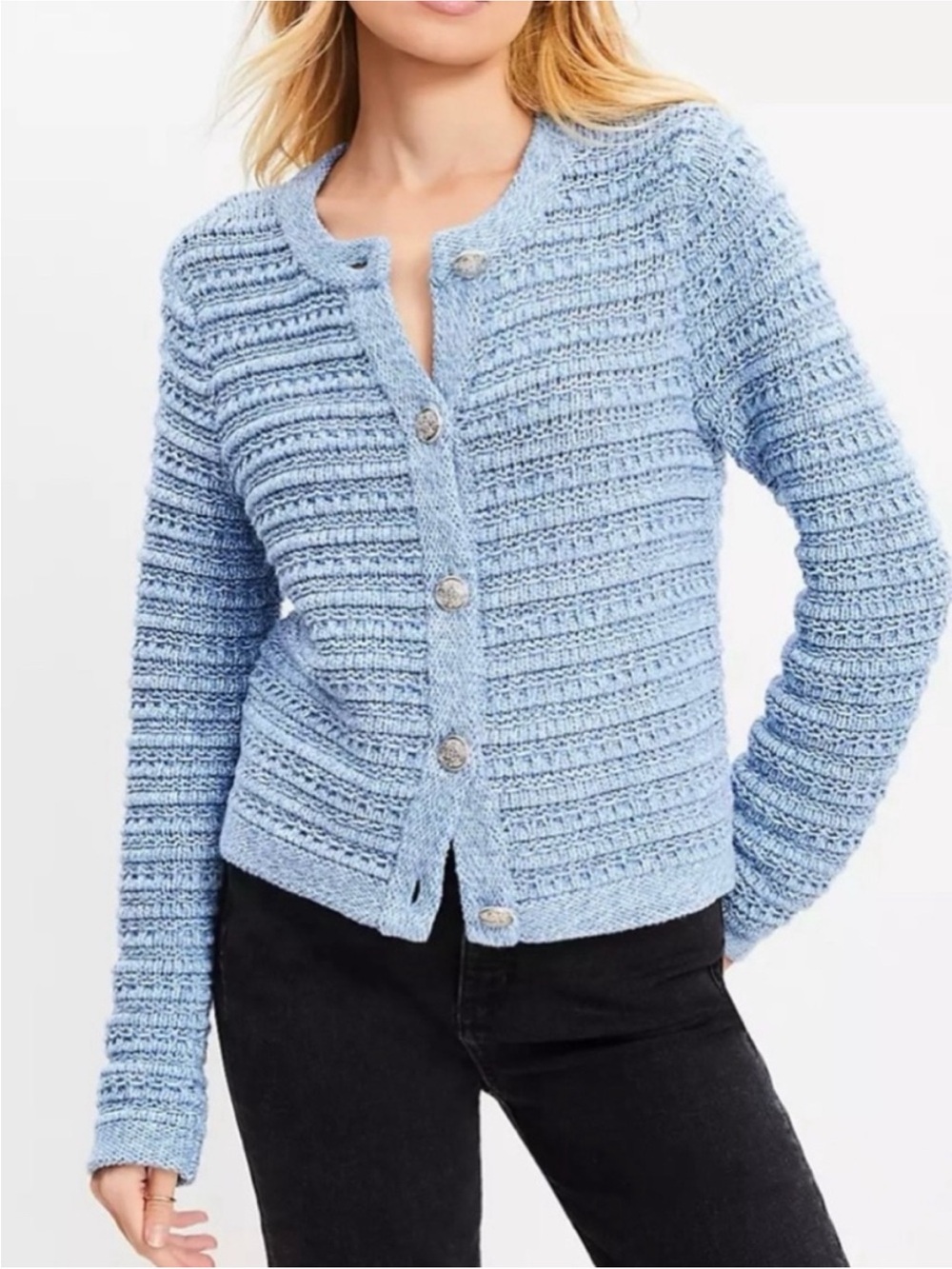 LOFT Blue Chunky Ribbed Button-Up Cardigan NWT